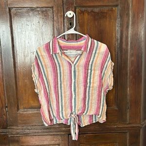 Rails short sleeve button down stripes with sparkly thread size M with tie